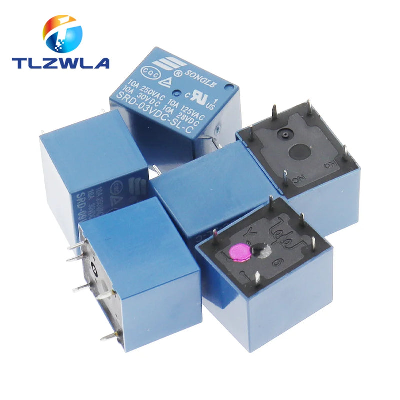 5Pcs Relays SRD-03VDC-SL-C SRD-05VDC-SL-C SRD-06VDC-SL-C SRD-09VDC-SL-C SRD-12VDC-SL-C 3V 5V 6V 9V 12V 24V 48V 10A 250VAC 5PIN