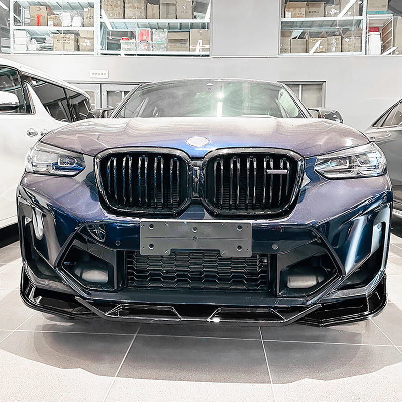 Front Bumper Spoiler Lip For BMW F97 X3M F98 X4M 2022 2023 2024 Carbon Fiber Look/Gloss Black Lower Body Protector Splitter Kit