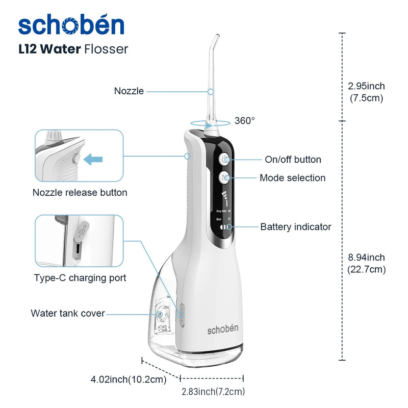 Schoben L12 Oral lrrigator UsBRechargeable water Flosser PortableDental waterlet Household electric water flosser Oral care