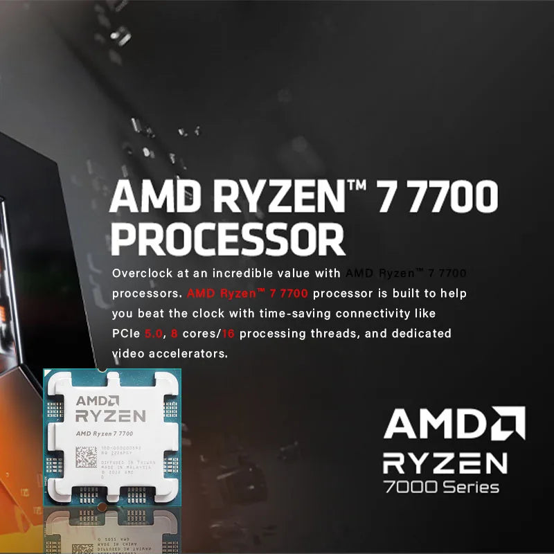 AMD Ryzen 7 7700 Processor 5.3GHz 8-Core 16-Thread 40MB Game Cache 5NM TDP 65W Socket AM5 Gaming CPU Integrated Graphics