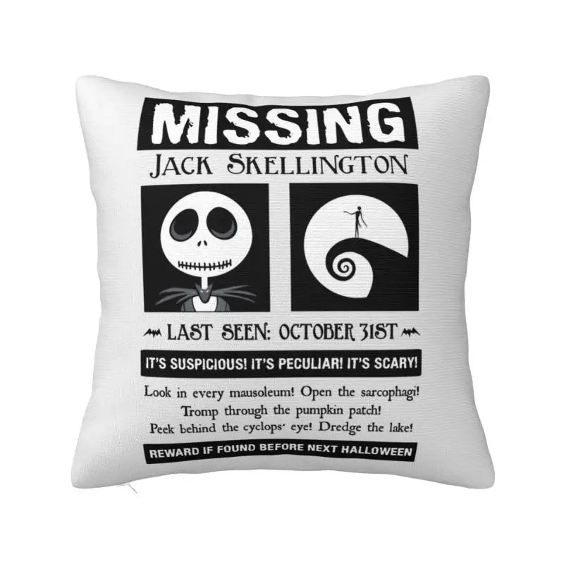 Custom Halloween Skull Jack Sally Throw Pillow Case Home Decor Nightmare Before Christmas Movie Cushion Cover Square Pillowcase