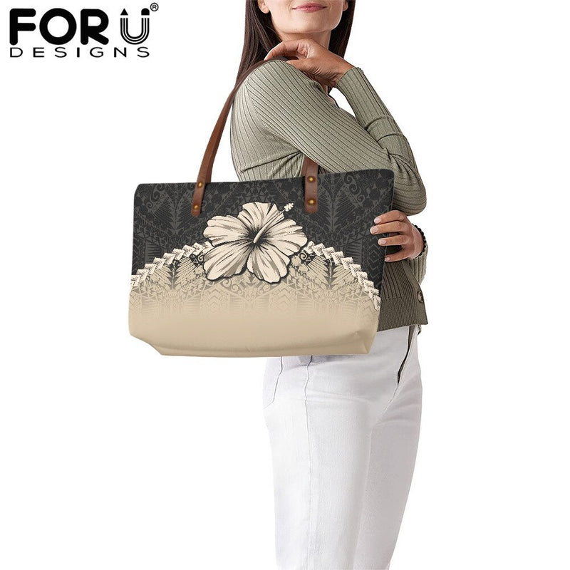 FORUDESIGNS High Quality Women Handbag Polynesian Pattern Hibiscus Flower Printing Personal Luxury Female Shoulder Bolsas