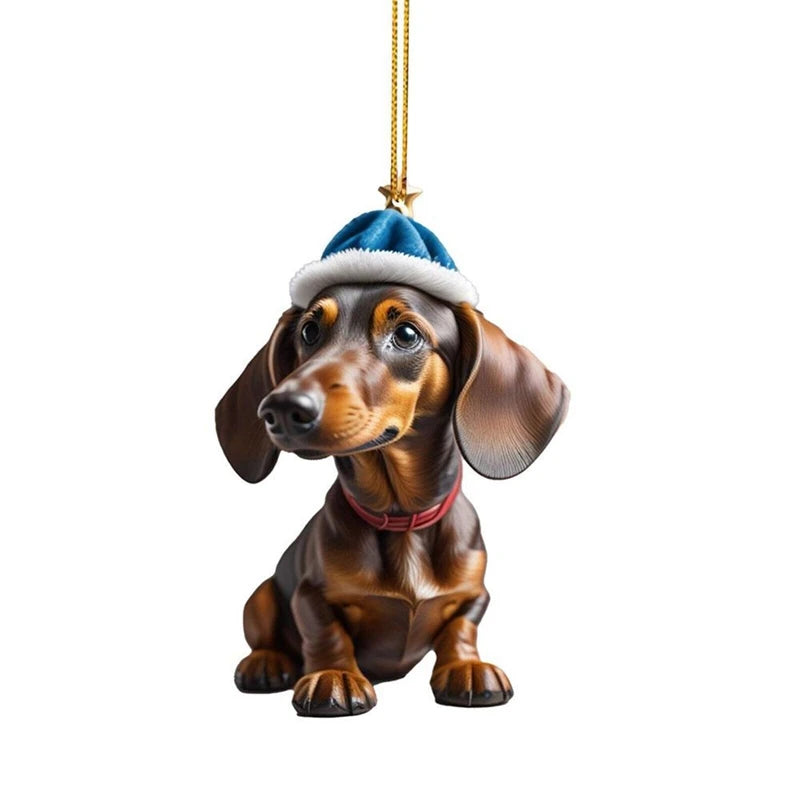 Funny Dog Christmas Tree Ornament Christmas Dog Car Hanger Pendants Christmas Decoration Acrylic Craft Dog Home Decor Xmas Party