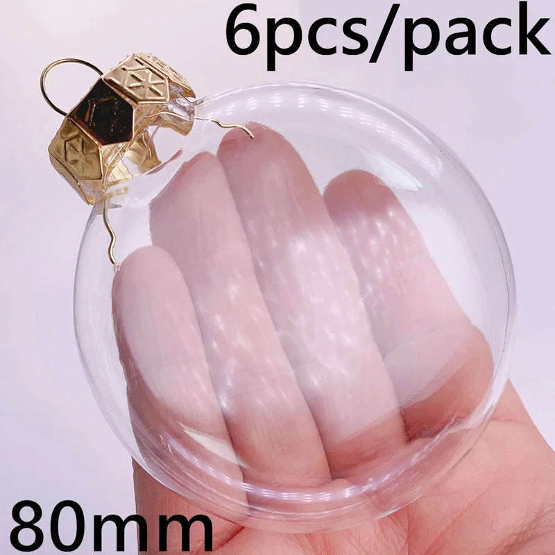 6 Pieces x DIY Shatterproof Transparent Home Christmas Decoration Bauble Ornament 80mm Plastic Window Opening Ball