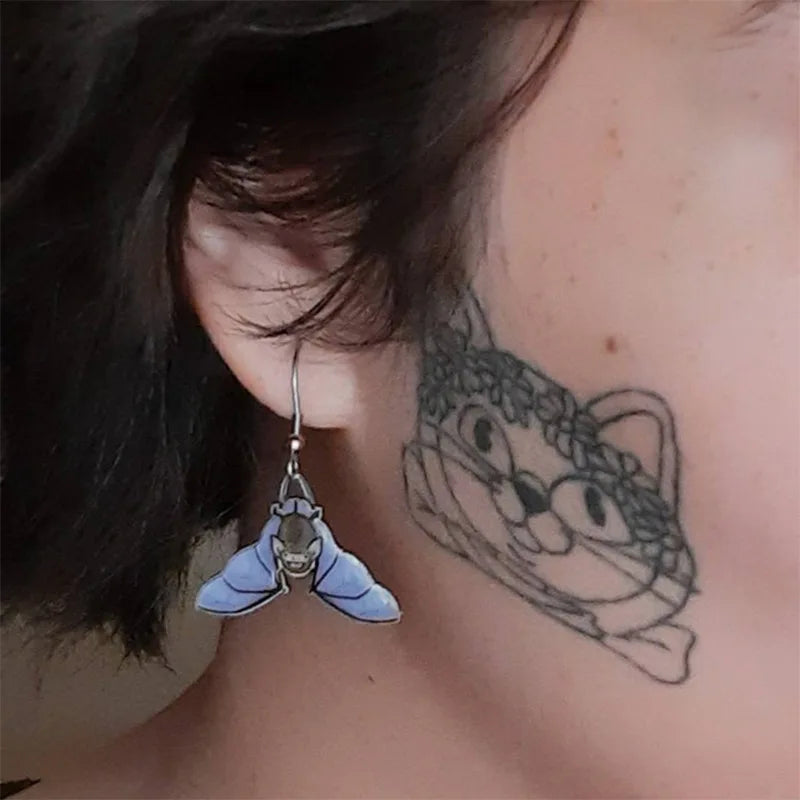 Asymmetric Bat Earrings Blue Wings Flying Animal Goth Accessories Punk Statement Earrings Gifts for Women Party