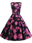 Blumenmuster Sommerkleid Damen Vintage Kleider Elegant Retro Party Tank Ärmellos Freizeit Bürokleid