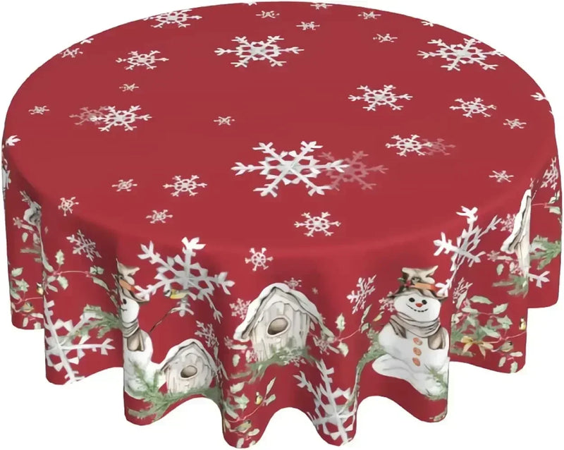 Christmas Table Cloth Red Round Christmas Tablecloth 60 Inch Washable Reusable Winter Snowflake Tablecloth for Holiday Party