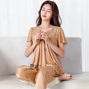 Women Home Clothes Big Nightshirt Shorts Summer Satin Silk Trousers Suit Women Middle-aged Lace Large 5XL Pajamas Bedroom Set
