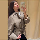 The Meridian Coat | Double-Breasted Plaid Coat with Self-Tie Waist Sash