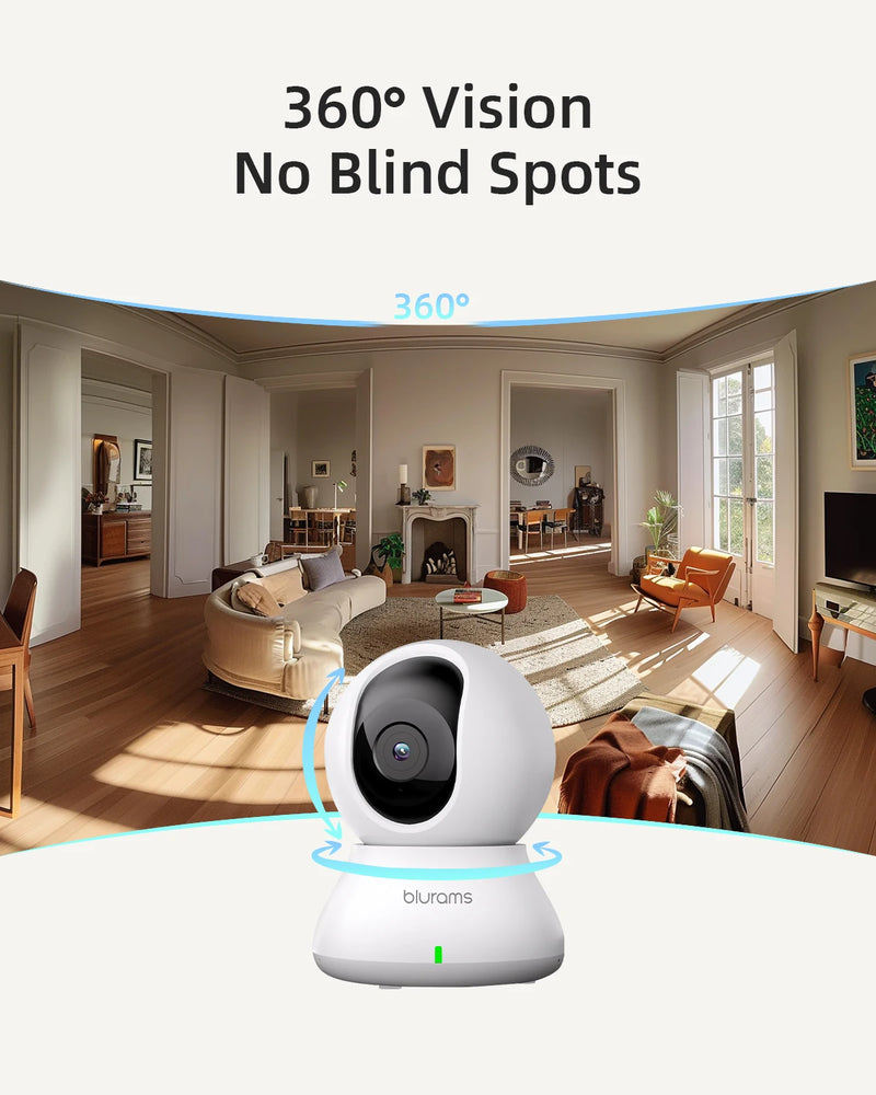 Blurams 2K 5GHz/2.4GHz Indoor Camera for Home Security, 360° PTZ Pet Dog Camera with Phone App, 2-Way Talk, Night Vision, Siren