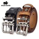 2023 BISON DENIM Men Belts Cow Split Genuine Leather Pin Buckle Business Waist Straps Retro Pin Buckle Fancy Male Belt For Jeans