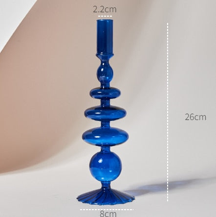 Blue Glass Candle Holder Candlesticks for Wedding Birthday Holiday Home Decoration Morden Decorative Glass