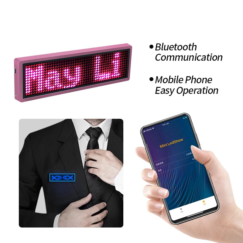 12*48 pixel Bluetooth LED badge programmable scrolling message mini LED display DIY LED name sign board