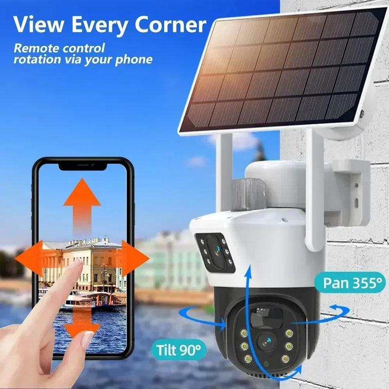 4G Sim Card 8MP PTZ Dual Lens Solar Outdoor Security Camera PIR Detection Waterproof V380 Pro Smart Baby Monitoring PTZ Camera