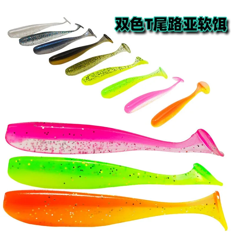 Double color T-tail sub soft bait soft insect 7cm T-shaped bait fishing lures jigging lures