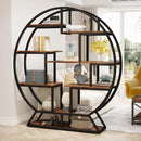 Bookshelf, Round Bookshelves Etagere Bookcase, 63 Inch Industrial Wood Book Shelf with Staggered Shelves, Living Room