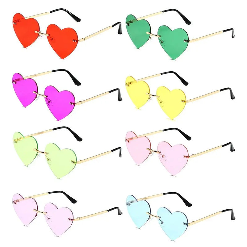 Trendy Party Cosplay Costume Metal Sun Glasses Rimless Heart Sunglasses Heart-Shaped Pink Hippie Sunglasses