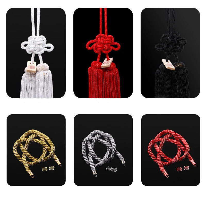 JDM Car Kin Tsuna Rope Knot Fusa Kiku Knot Silver Red For Car Auto Rearview Mirror Pendant Fastening Ornaments Car Accessories