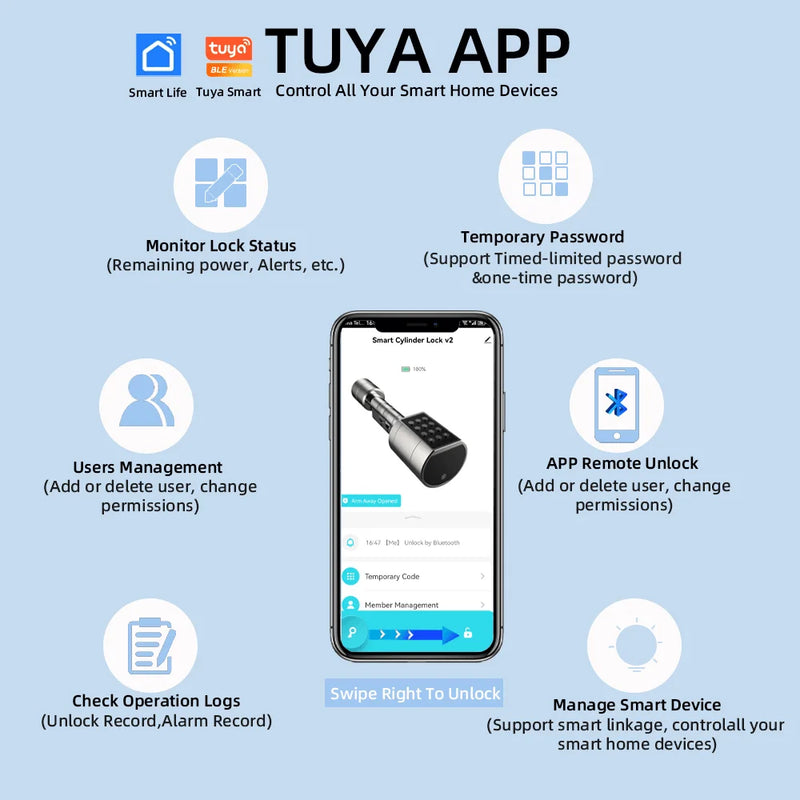 RAYKUBE L11 Tuya BEL Fingerprint Cylinder Electronic Door Lock With Adjustable Cylinder Length Password/Key/Tuya APP Unlok