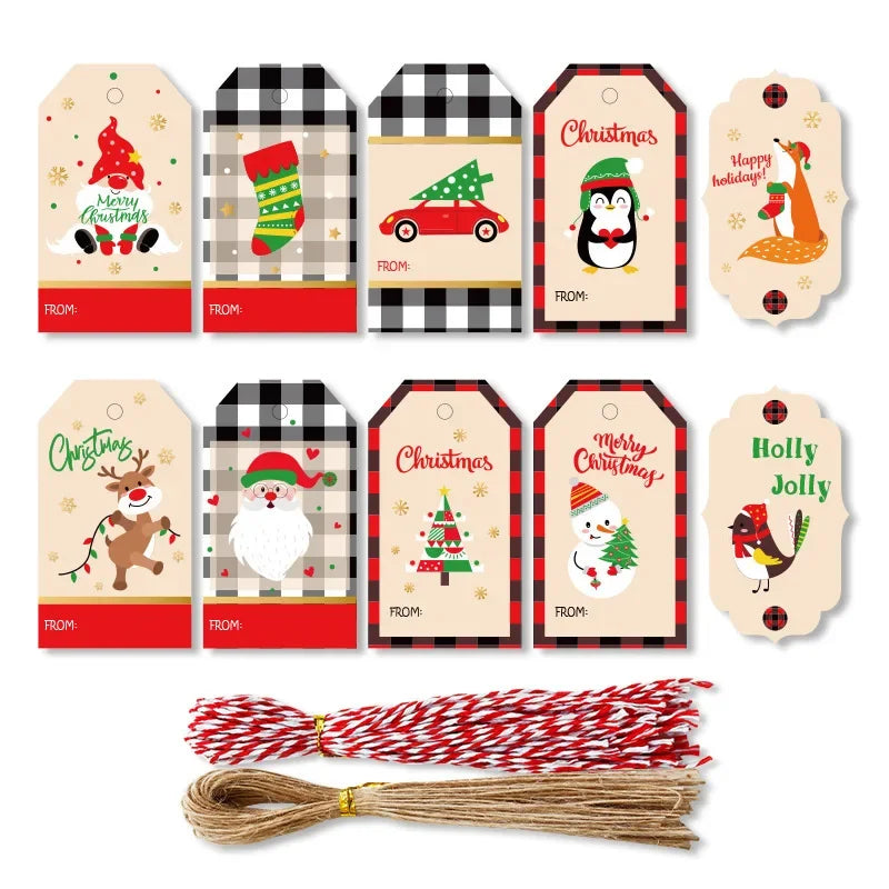 50 100pcs 7x4cm Christmas Tags Printed Paper Gift Tag Card Xmas Tree Decor Handmade DIY Craft Labels Merry Christmas Decorations