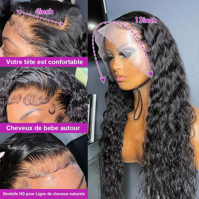13x6 HD Lace Wig Bleached Hair Knots Deep Wave Human Hair Wigs 24 Inch 200% Density Glueless Deep Wave Lace Front Wigs for Women