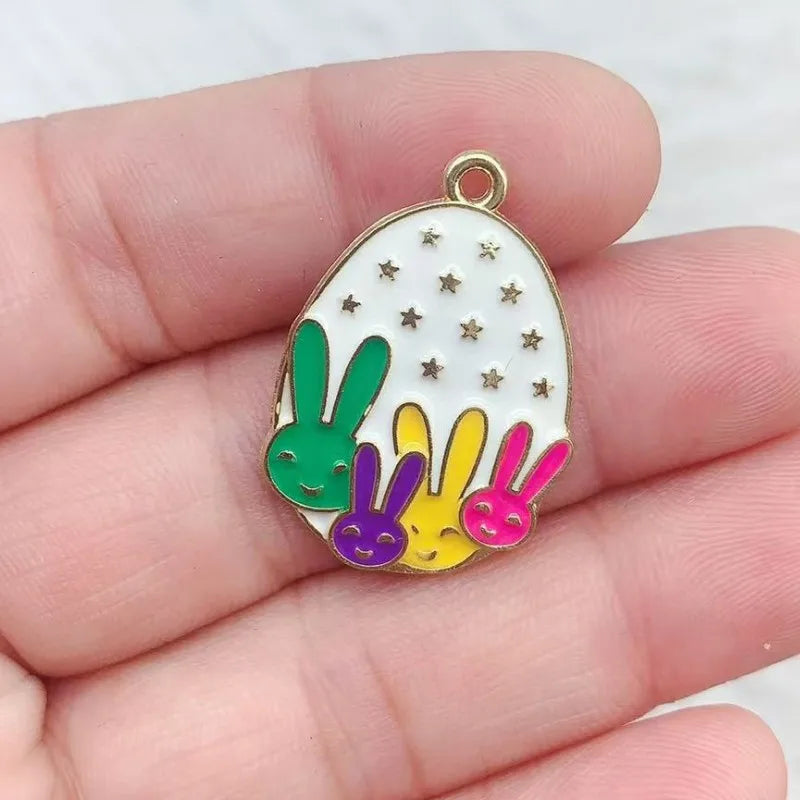 10pcs Alloy Dripping Cartoon Easter Eggs Charm Pendant Necklace Keychain Earrings DIY Rabbit Eggshell Handmade