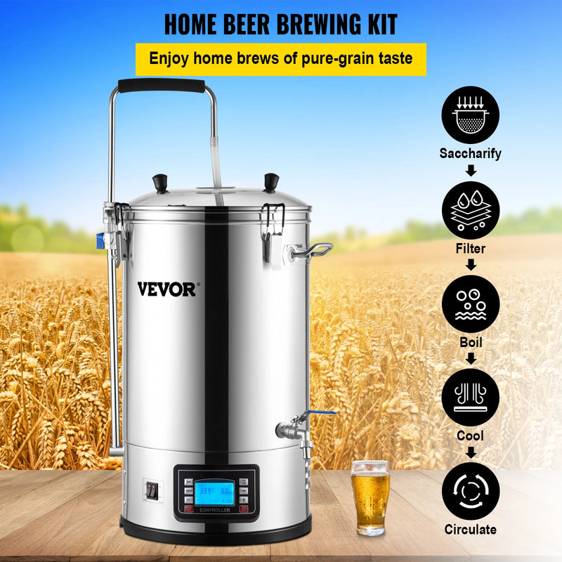 VEVOR 35L 110/220V 304 Stainless Steel All-in-One Home Beer Brewer Electric Brewing System with Pump Brewing Beer Equipment Kit