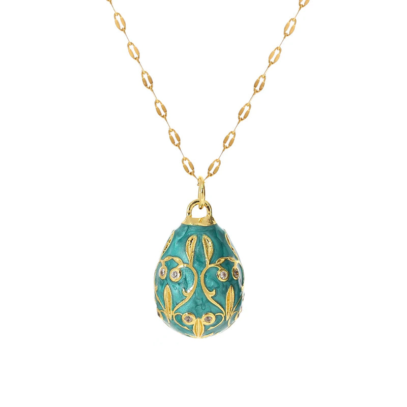 Greatera Colorful Enamel Easter Egg Pendant Necklaces for Women Guilloche Locket Egg Gold Plated Chain Necklaces Party Jewelry