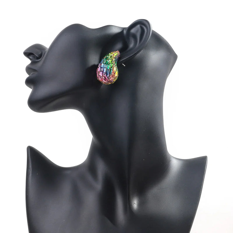 Luxury Women Colorful Dome Teardrop Stud Earrings Fashion Jewelry Gifts Crystal Acrylic Chunky Waterdrop Hoop Earrings Dupes