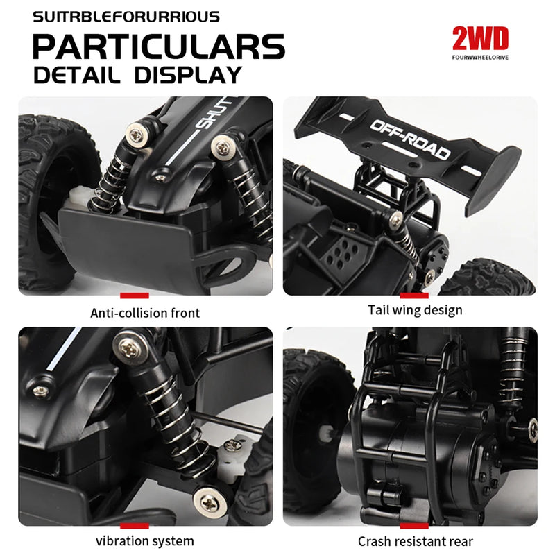 New RC Car 1:16 2WD with LED Light 2.4G 20KM/H High Speed Off-Road Climbing Remote Control Car Toy Gifts for Boys Girls Kids