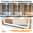 Dressing Table with LED Lights and Adjustable Brightness, Vanity Desk with Mirror, 4 Drawers, 6 Hidden Shelves, and Stool