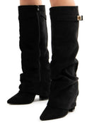 Ladies' Autumn and Winter New Pointed Knee High Women's Boots, Thick High-heeled Long Pants Boots, Fashionable Mid Rise Boots
