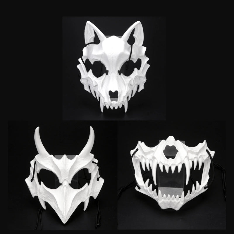 Halloween Mask Half-face Mask Cos Dragon God Fierce Tiger Night Fork Tengu Man Wolf Mask Performance Skull Masks