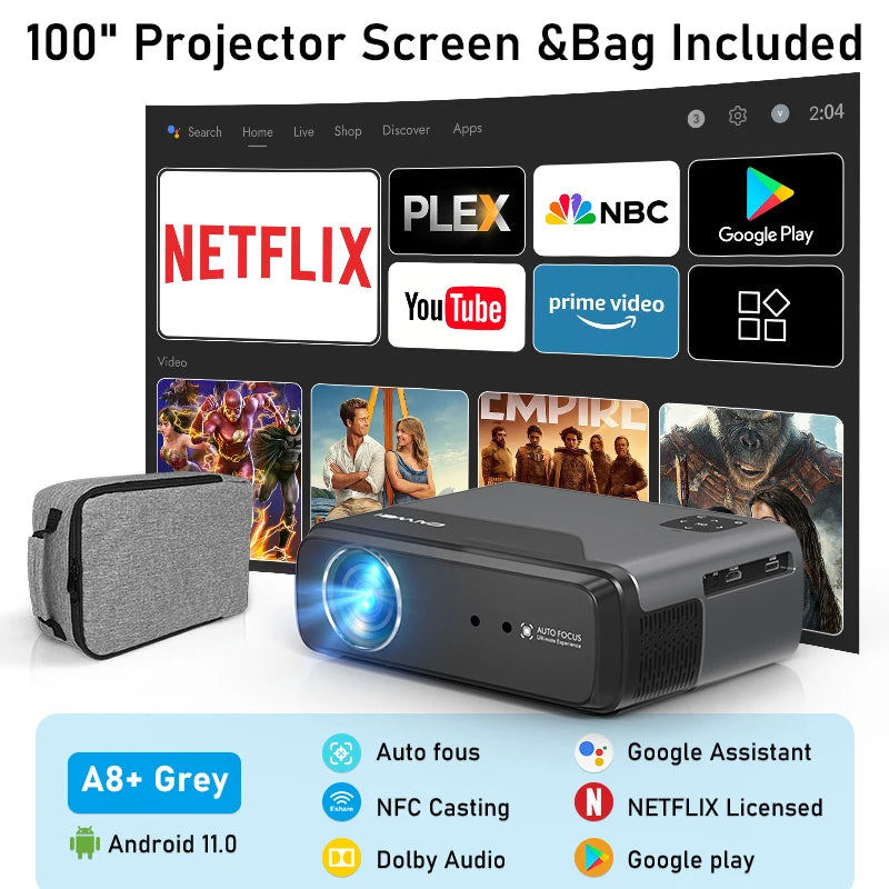 [Google TV/Android 14]4K Projector Full HD 1080P Home Theater Netflix-Licensed Outdoor Movie Smart Auto Focus Beam Projectors
