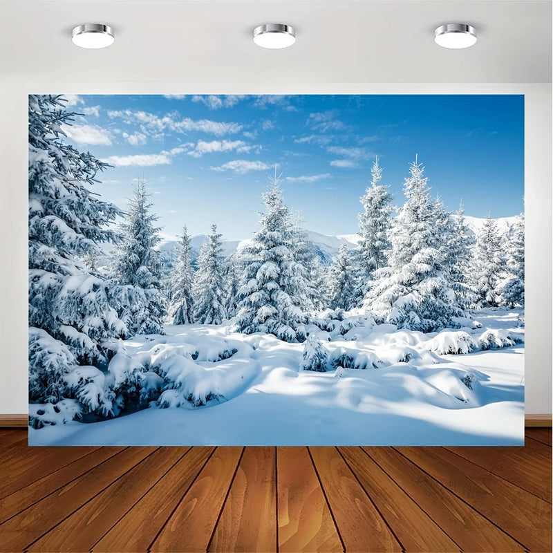 Winter Snow Forest Background White Christmas Tree Photography Background Christmas New Year Activities Party Decoration Banner