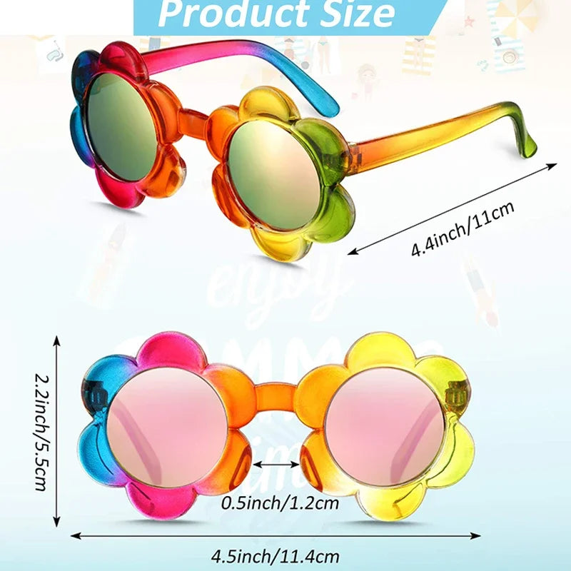 Kids Flower Sunglasses Rainbow Colorful Cute Round Kid Eyewear for Toddler Kids Boy Girls Outdoor Activities