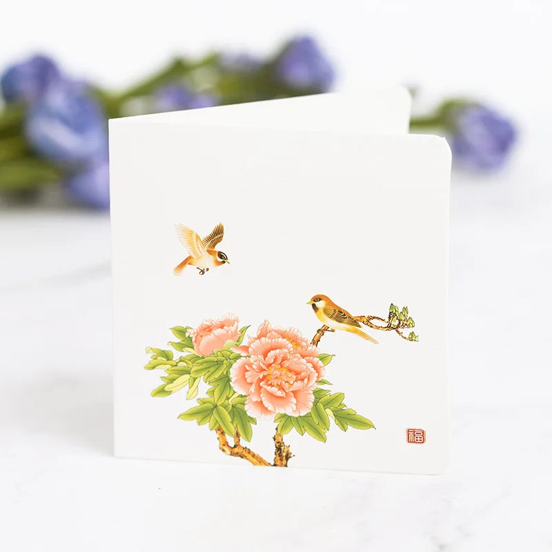 10Pcs/Set Chinese Style Flower Bird Greeting Cards Birthday Wedding Thank You Blessing Card Invitations for Mothers Father's Day