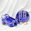2025 Rhinestone Design INS Hot Sale New Arrivals African Shoes and Bag Set in Silver Color Open Toe Comfortable Women Heels