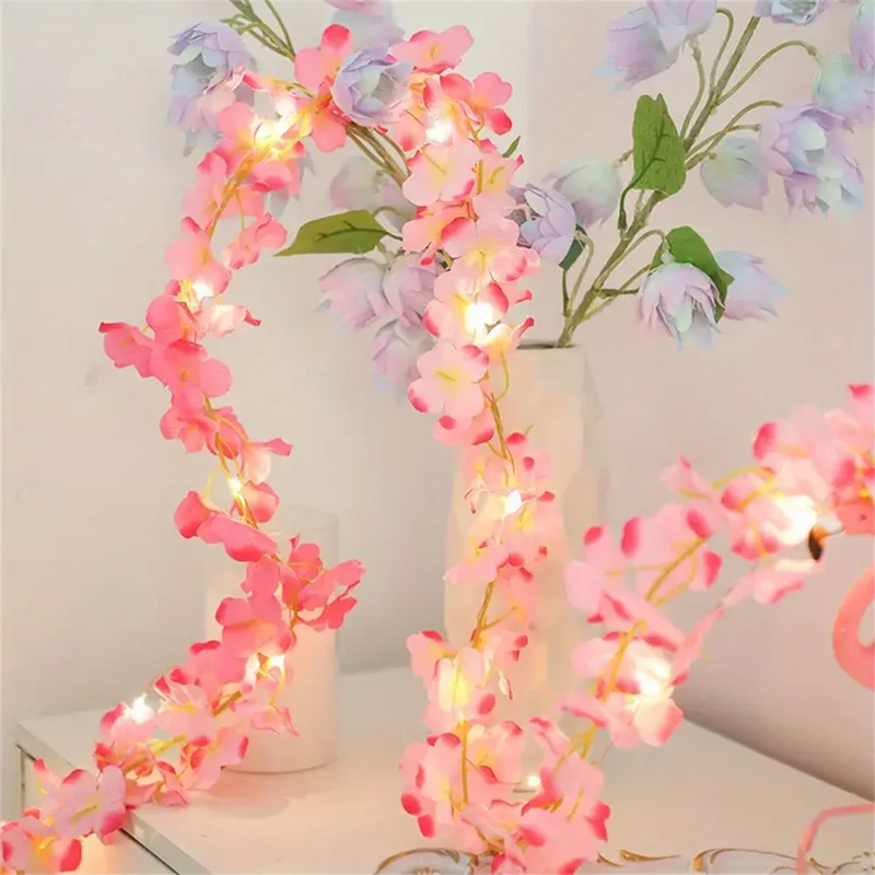 1PC LED Cherry Blossom String Lights Artificial Flower Vines Fairy Garland Lights For Bedroom Wedding Party Christmas Decoration