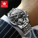 OLEVS Mechanische Herrenuhren, Automatik, Edelstahl, Wasserdicht, Datum, Woche, Grün, Mode, Klassische Armbanduhren 6607