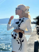 2025 New Arrivals Autumn Heavy Flower print Slim Mini Dress Women's Long Sleeve Celebrity Party Elegant Short Dress
