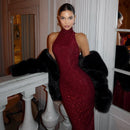 The Crimson Line | Sequin Sleeveless Maxi Gown
