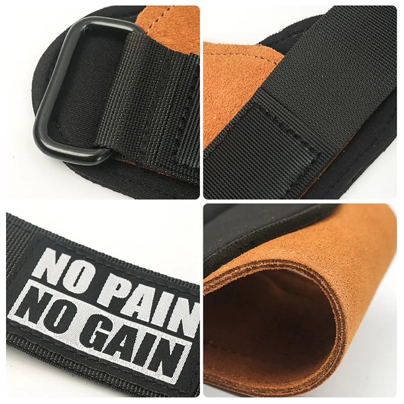 Double Layers Cow Leather Gloves Wrist Straps for Weight lifting Grips Women Men GYM Deadlift Training Bench Press Pull-up F19