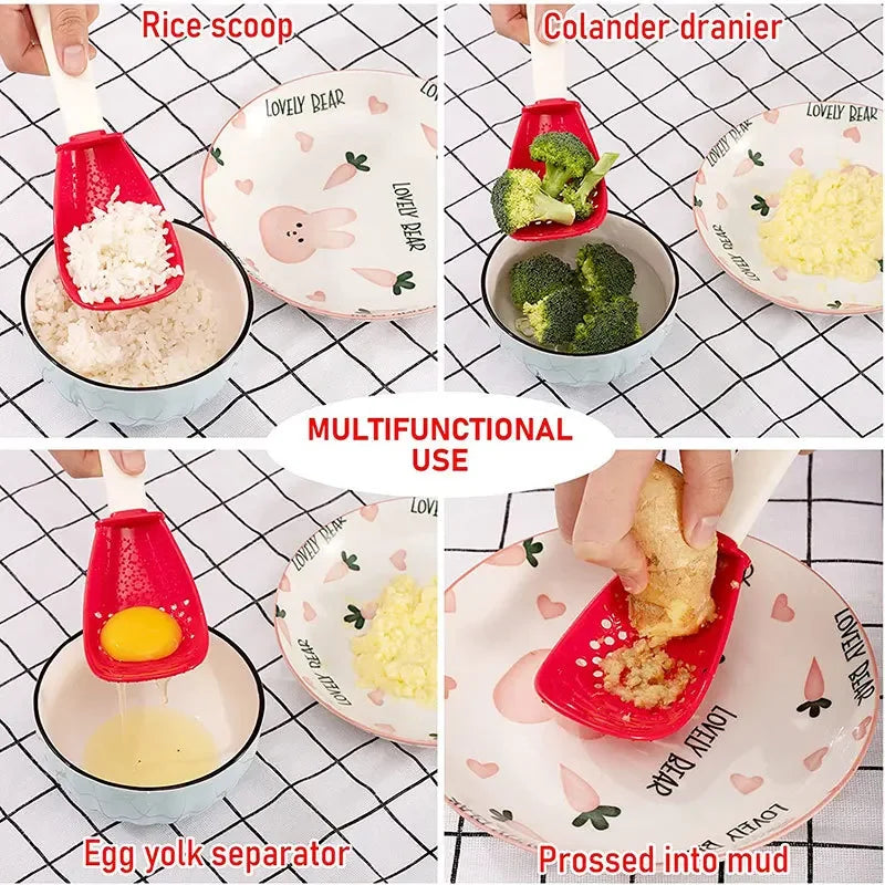 Multifunctional Cooking Spoon Kitchen Strainer Scoop To Cut Garlic Hanging Hole Potato Garlic Press Egg Tool Kitchen Accessory