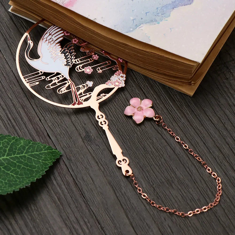 Chinese Design  Painting Group Fan Book Clip Pagination Mark Tassel Student Creative School Stationery Metal Bookmark