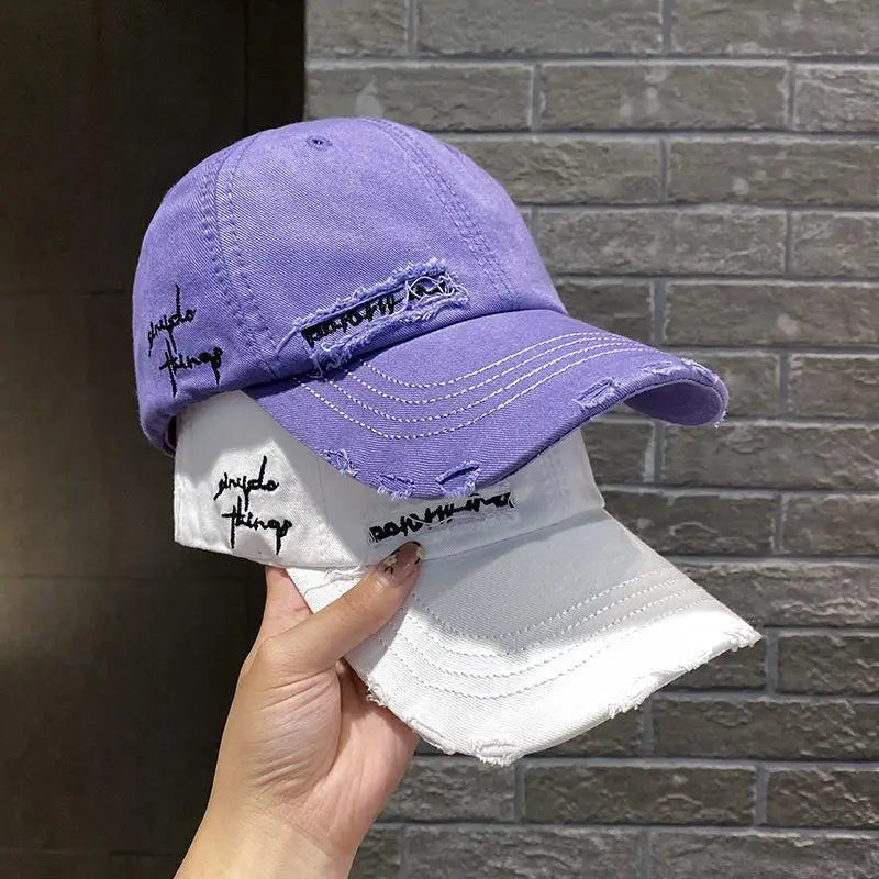 Purple Pleated Baseball cap New 2023 Flat Tongue Hat Small Face Wide brim Versatile Sunscreen Baseball cap for Men and Women