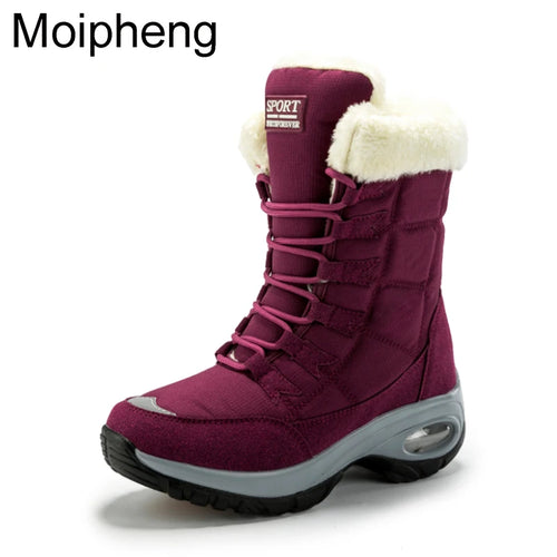 Moipheng Damen Stiefel Winter Warm Qualität Wadenhohe Schneestiefel Damen Schnürstiefel Bequeme Wasserdichte Stiefeletten Chaussures Femme