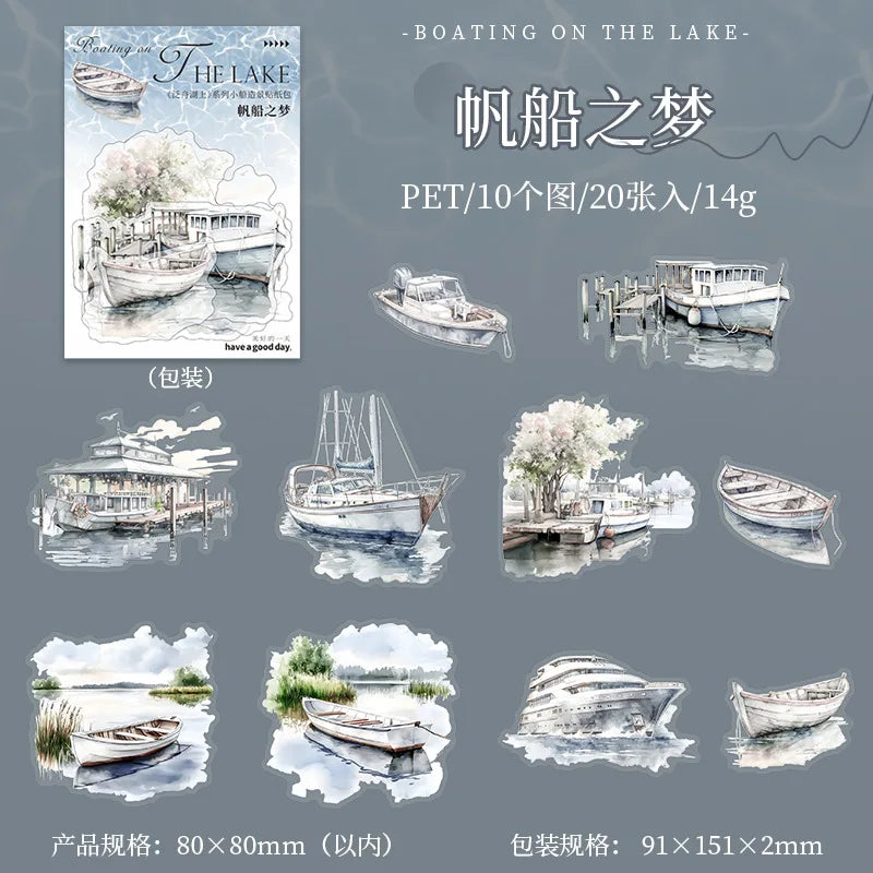 20pcs/1lot Kawaii Scrapbook Sticker canoeing on the lake Scrapbooking Supplies Planner Decorative Craft Stationery Sticker