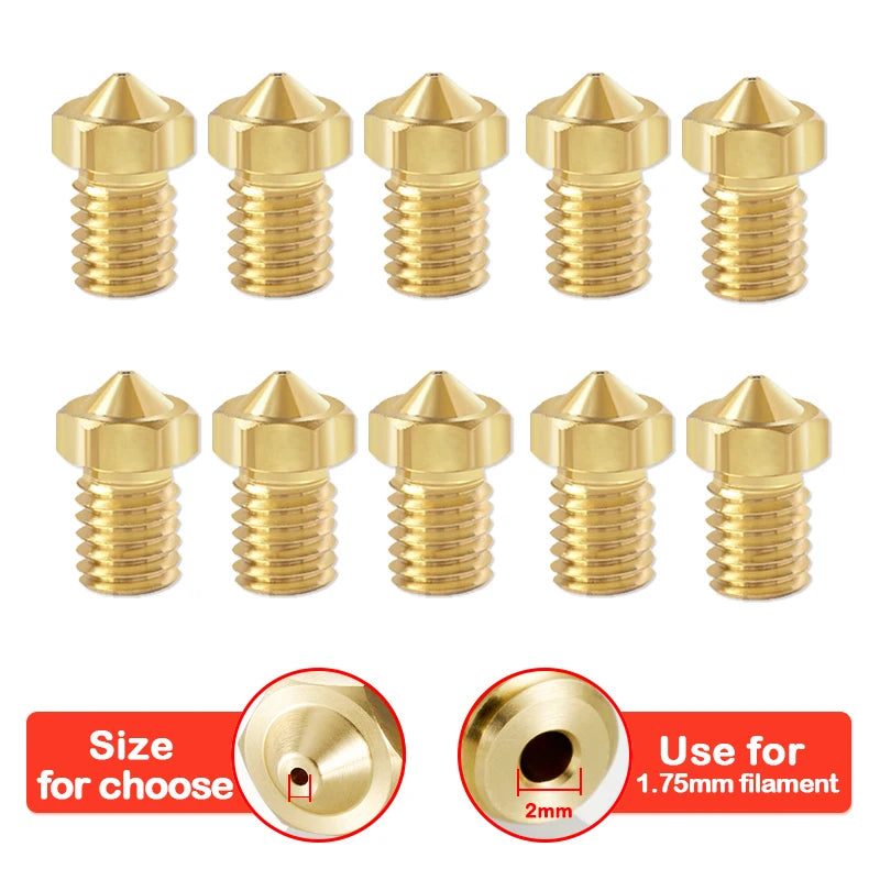 5/10pcs V6 M6 Threaded Nozzle All Metal 0.2/0.3/0.4/0.5/0.6mm for 1.75 Filament E-3-D V5 Anycubic i3 Mega Kobra Hotend Extruder