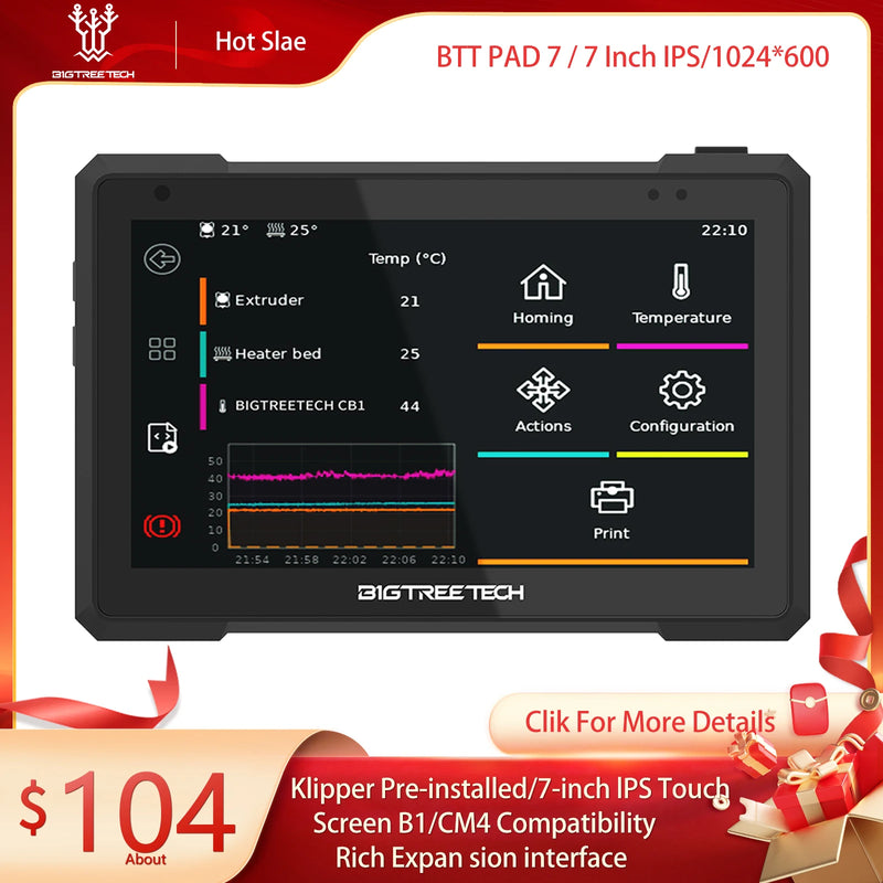BIGTREETECH Pad 7 IPS Touch Screen Klipper 7.0 Inch 1024*600 Display with CB1 32GB TF Card for CM4 DIY Voron Ender 3 3D Printer